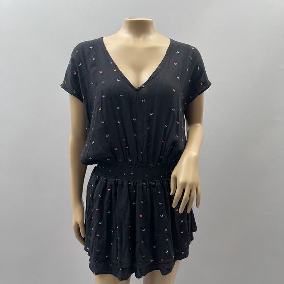 Rails Dresses & Skirts - Rails Dress Women S Black Lucca Rainbow Butterfly Print Mini Ruffle Casual NWT